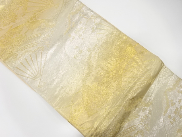 JAPANESE KIMONO / ANTIQUE FUKURO OBI / SILK / WOVEN FOLDING FAN PATTERN